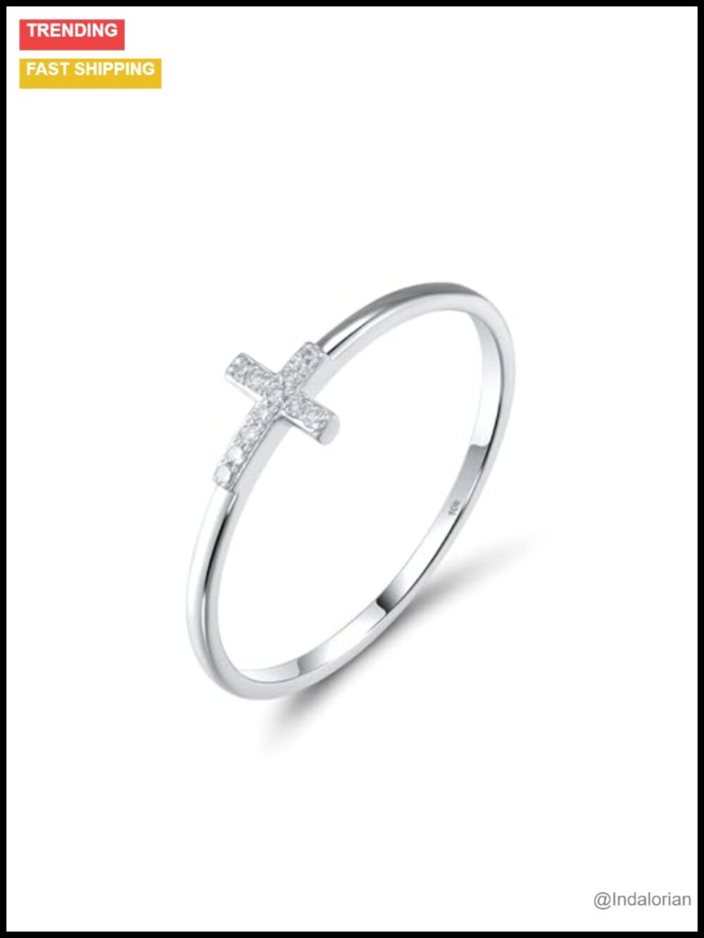 10K Solid Gold Genuine Diamond Cross Ring for Women Dainty Simple